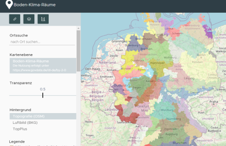 Screenshot des Geoportals des Julius-Kühn-Instituts mit Ansicht der Boden-Klima-Räume
